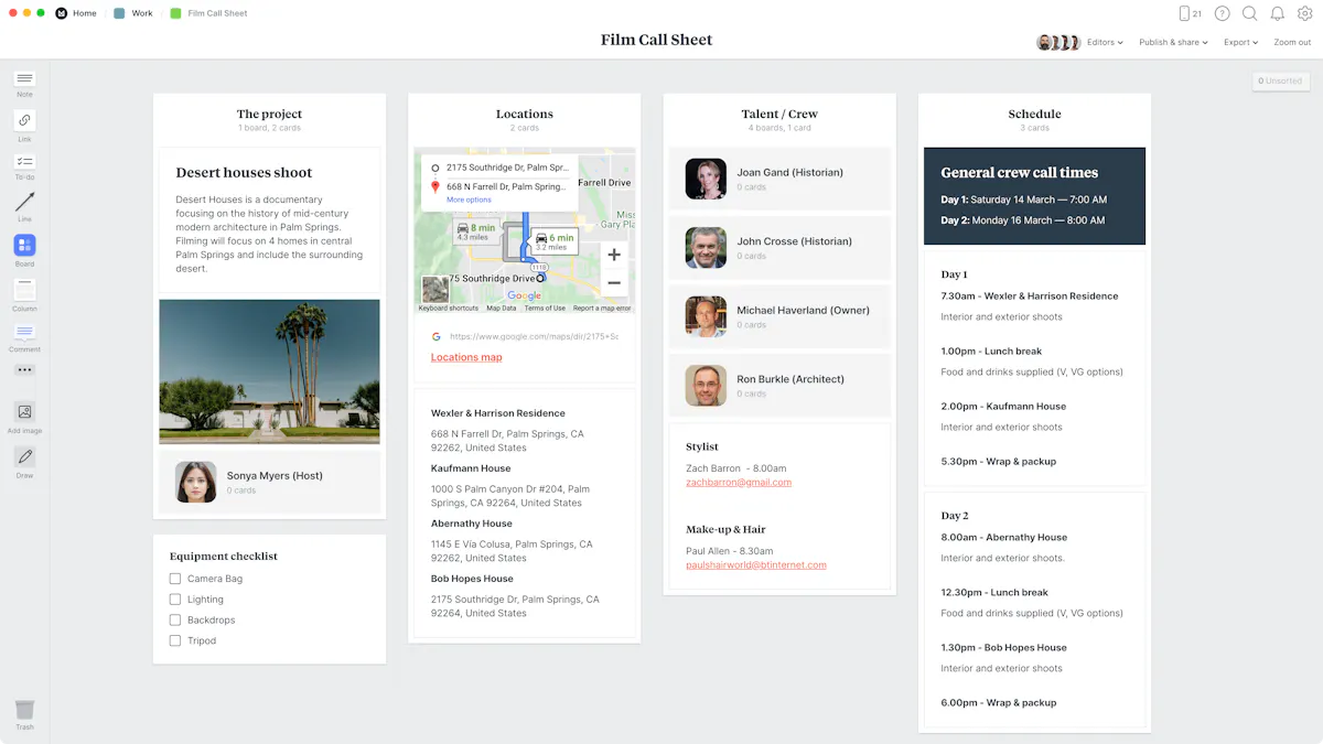 Free planning templates for all stages of film production - Milanote