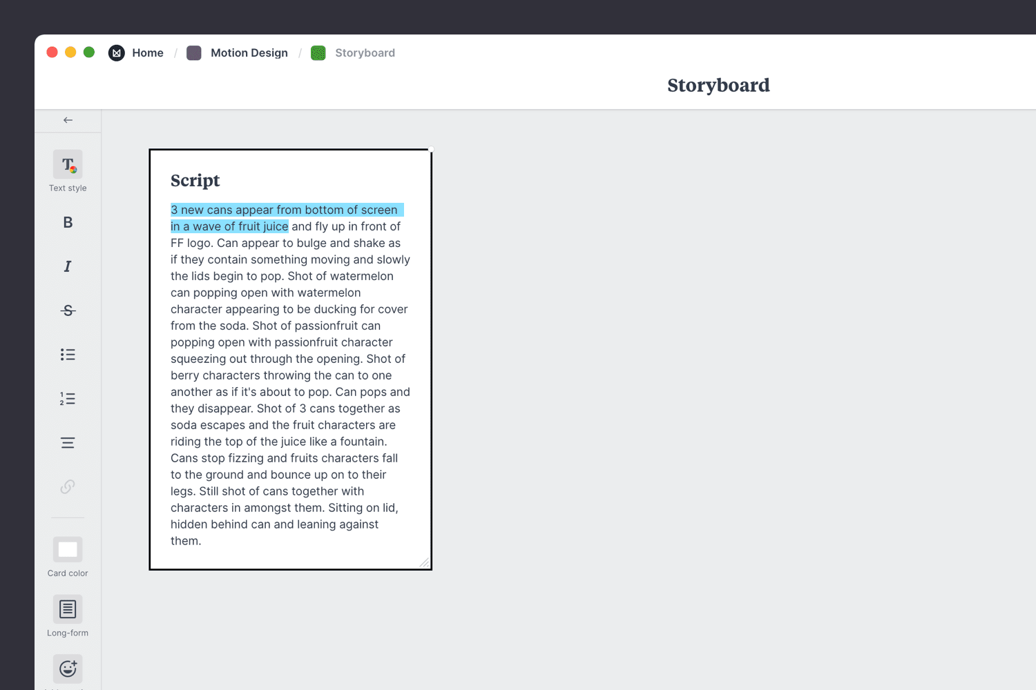 Motion design storyboard step01