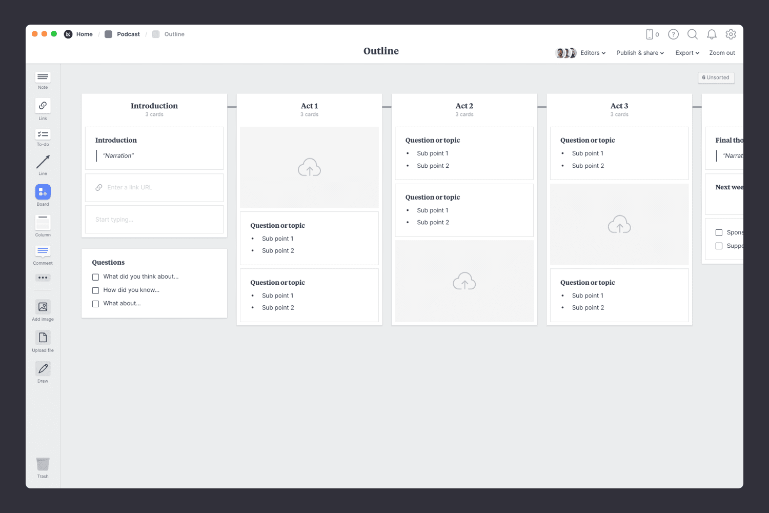 Podcast outline empty template