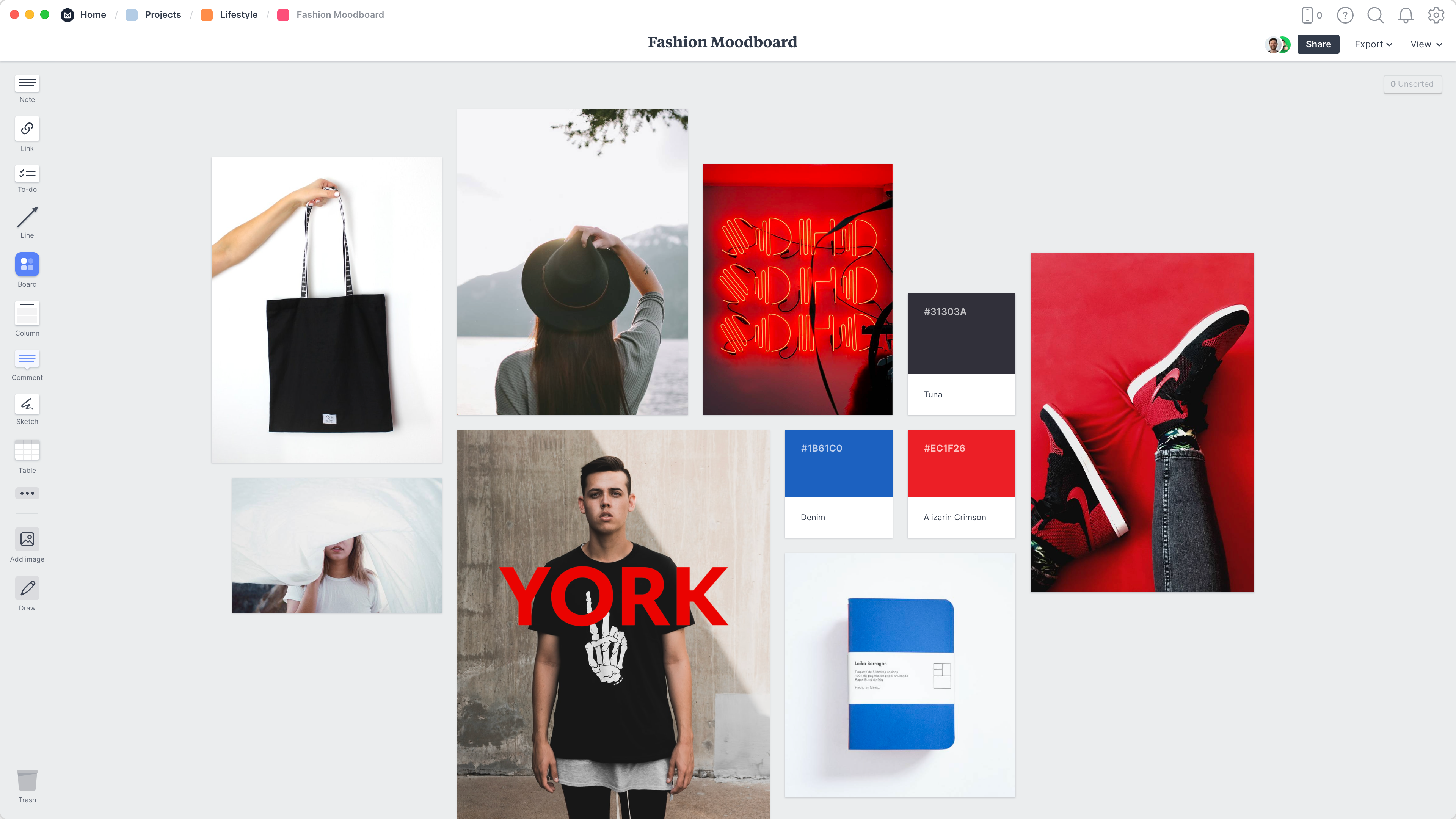 Milanote fashion moodboard template