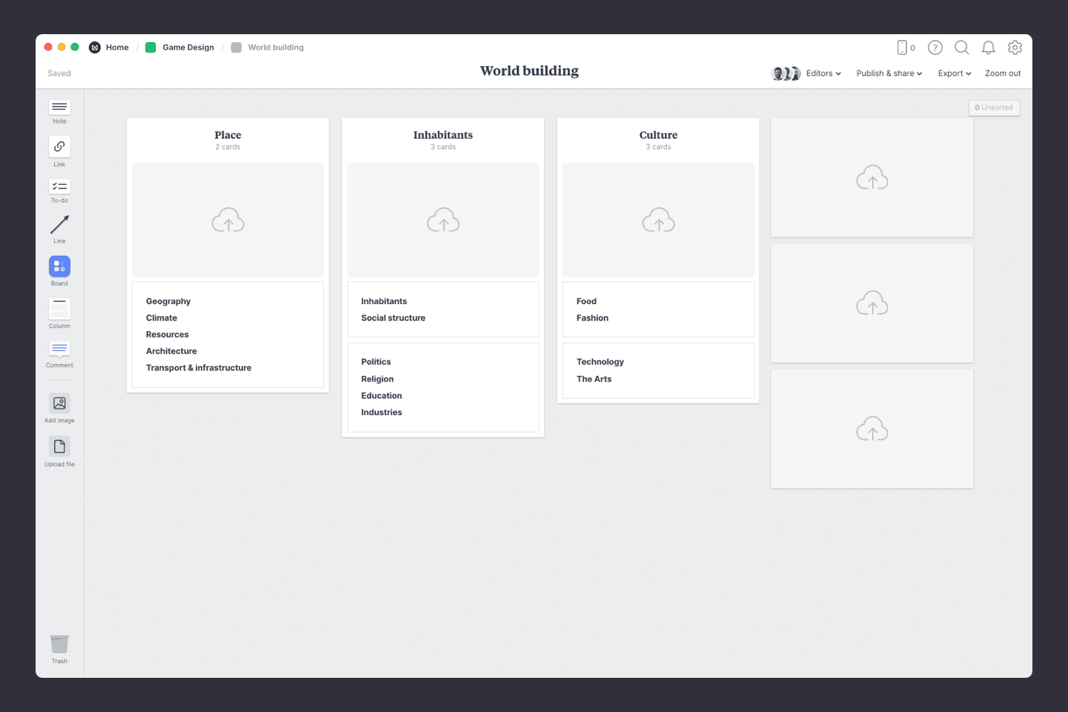 Game design worldbuilding empty template