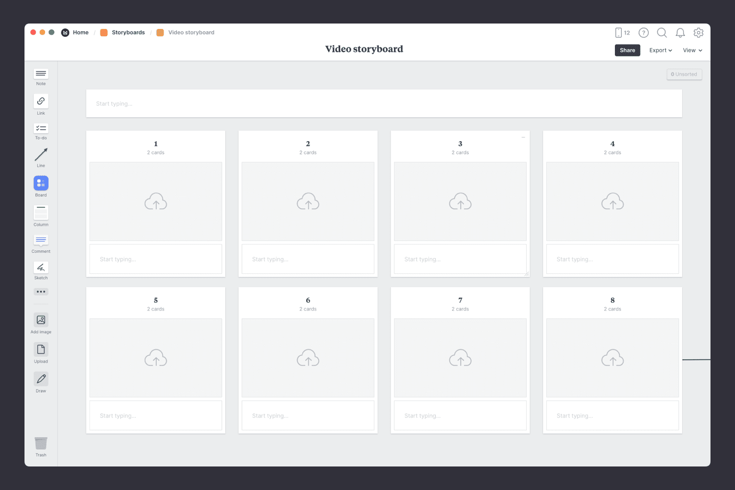 Milanote video storyboard template step01