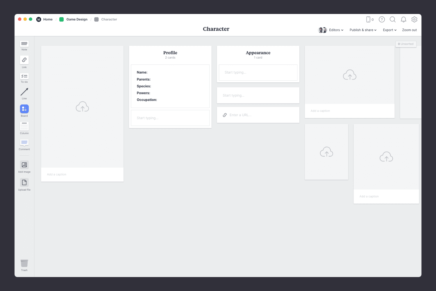 Game design character template step01