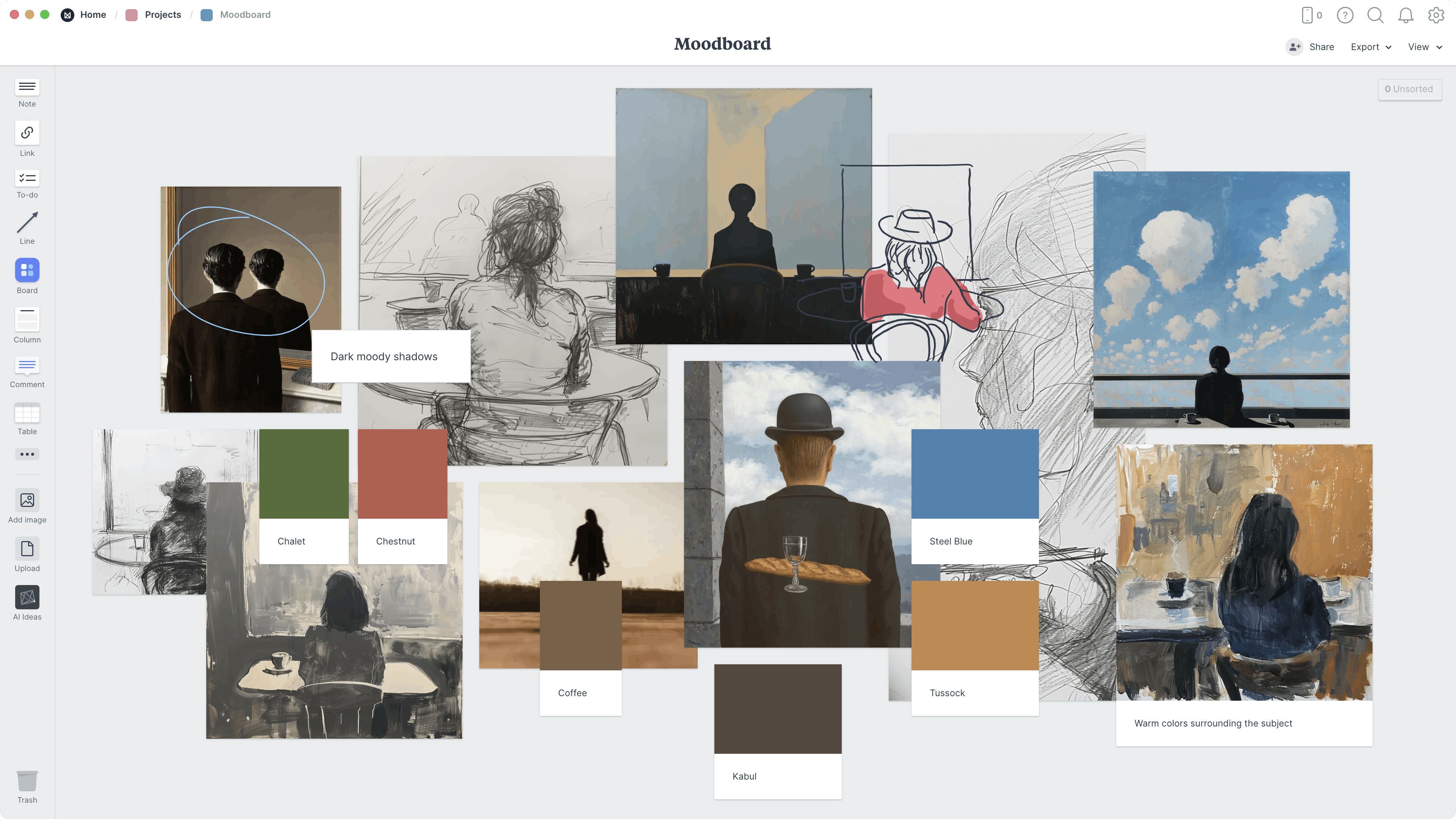 Visual Art Moodboard Template, within the Milanote app
