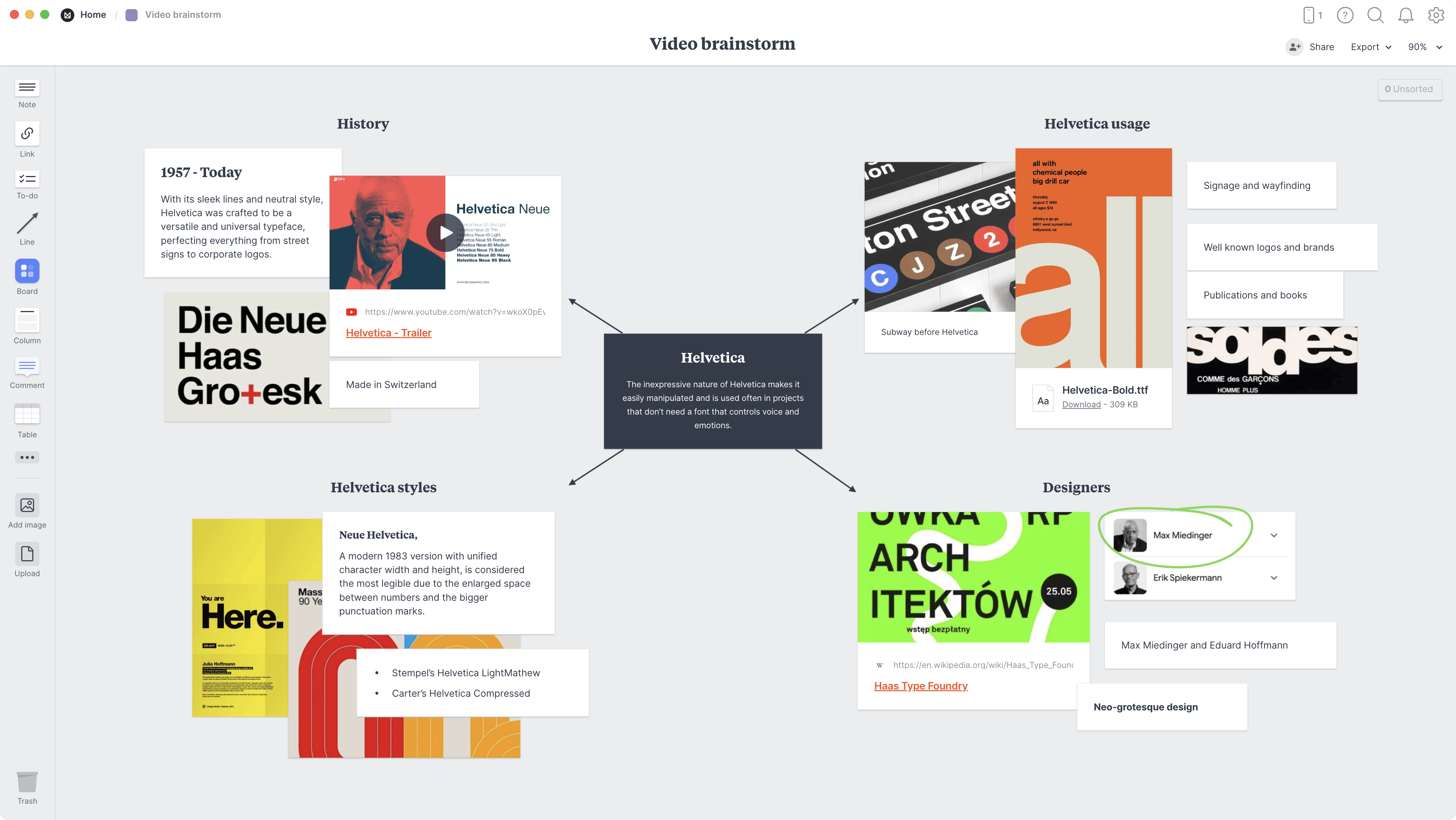 YouTube Video Brainstorming Template, within the Milanote app