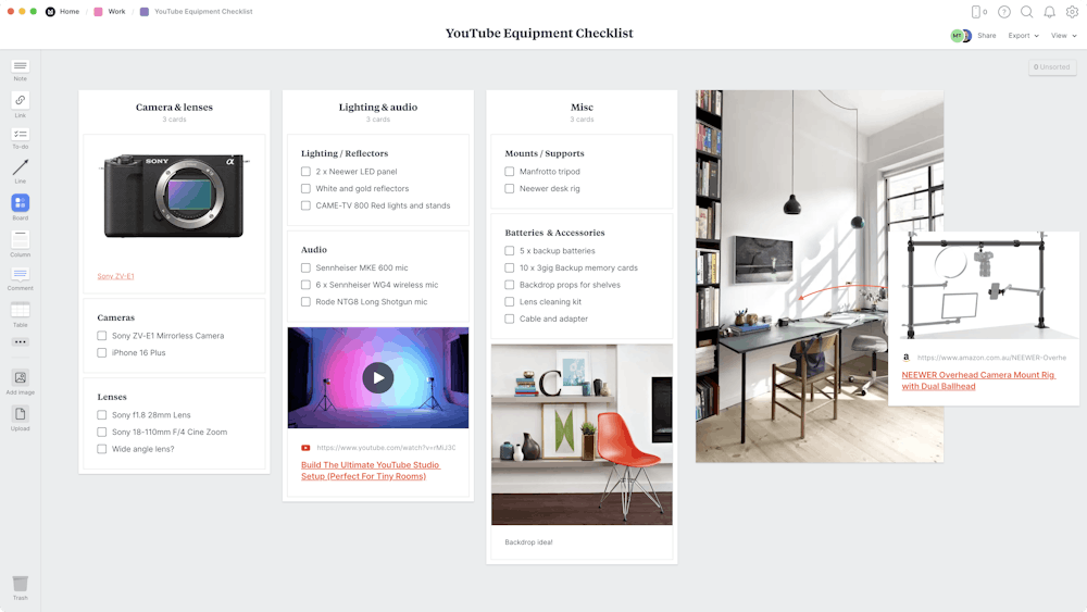 YouTube Equipment List Template & Example Milanote
