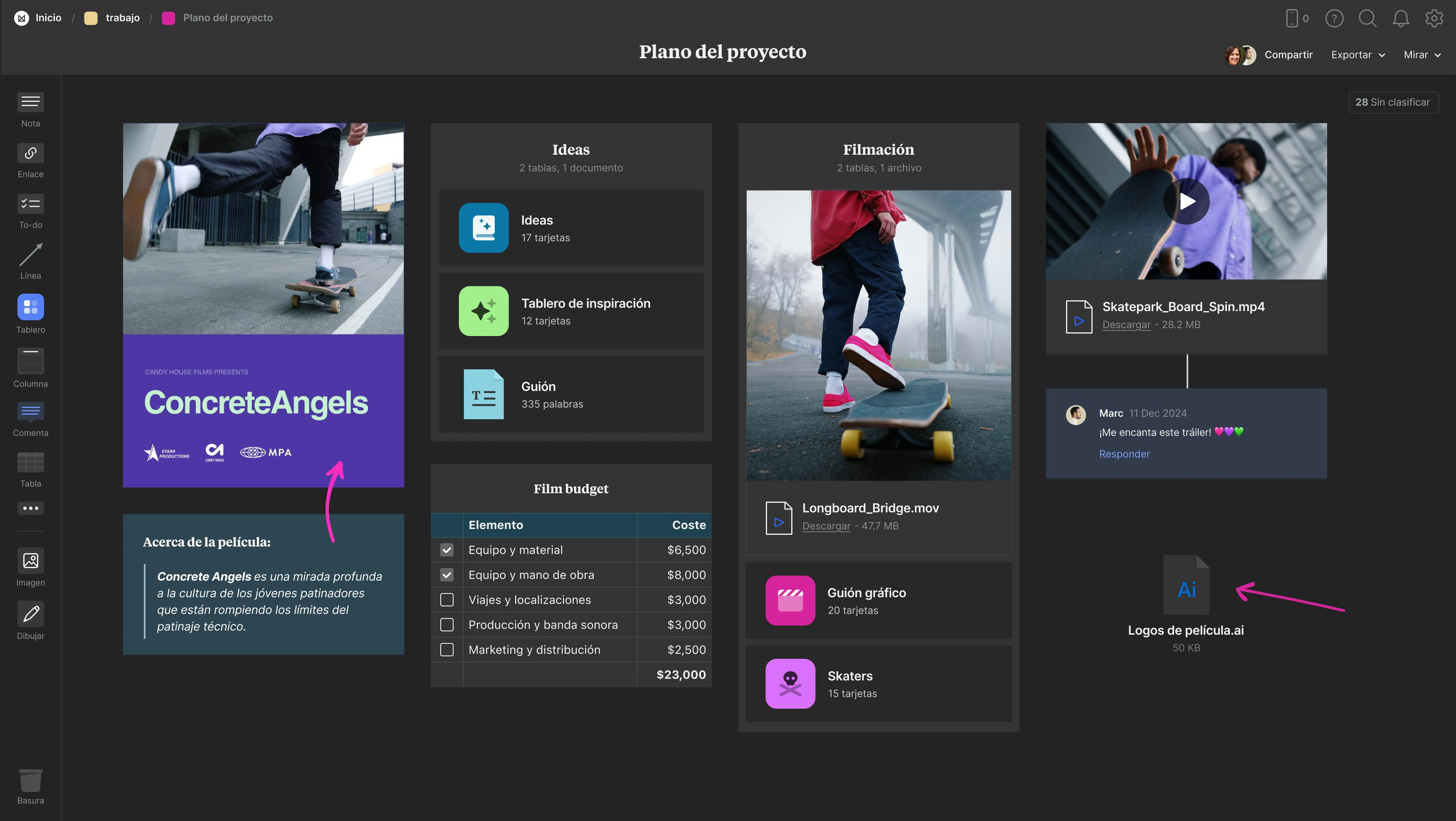 Screenshot of Milanote