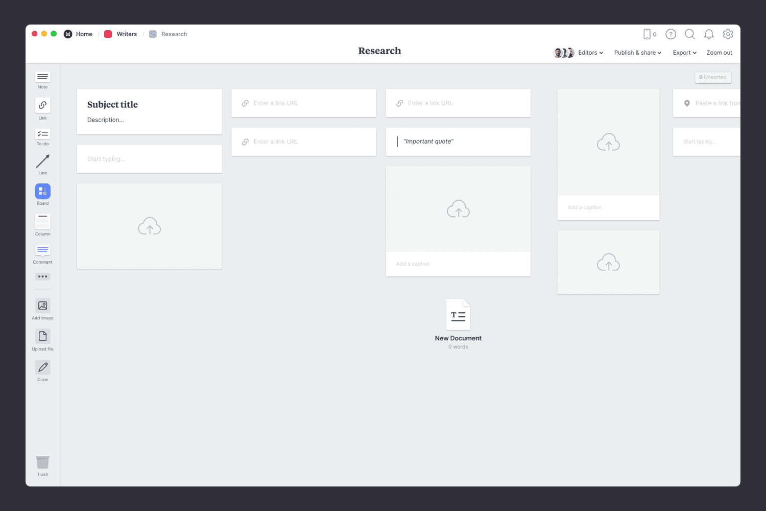 Empty template for researching a novel
