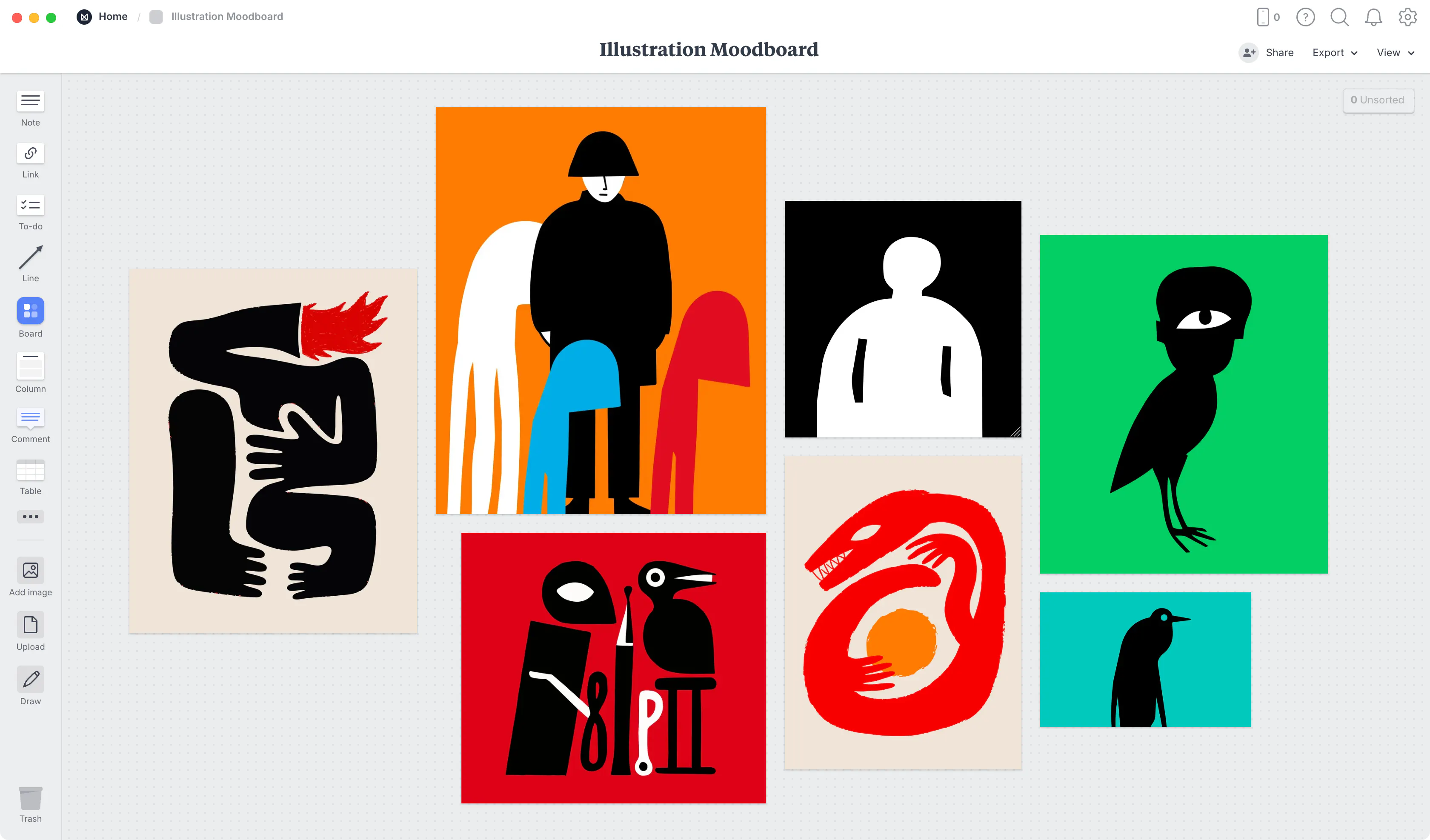 Illustrative Moodboard Template, within the Milanote app